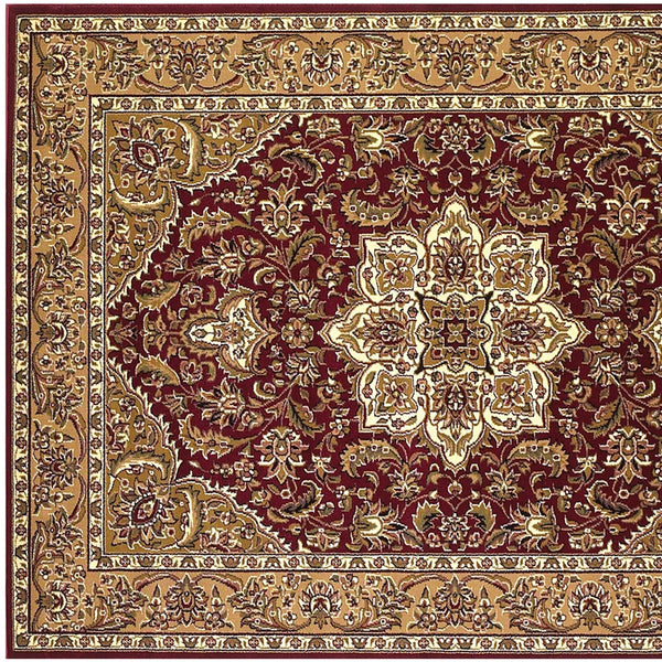 Homeroots Red And Beige Octagon Medallion Area Rug  Polypropylene 352871