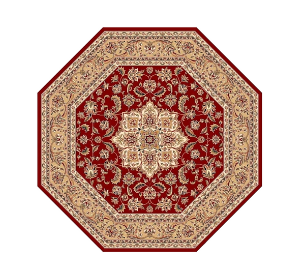 Homeroots Red And Beige Octagon Medallion Area Rug  Polypropylene 352871