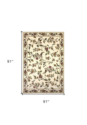 Homeroots 8' Ivory Octagon Floral Area Rug  Polypropylene 352876