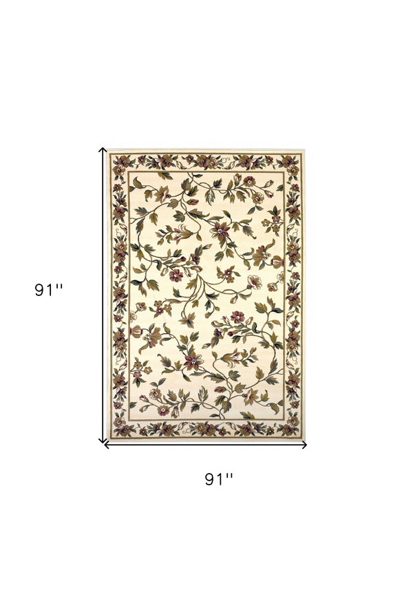 Homeroots 8' Ivory Octagon Floral Area Rug  Polypropylene 352876