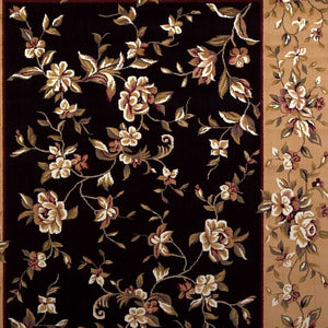 HomeRoots 7' Elegant Floral Vine Area Rug in Tan, Black & Beige - Durable, Cozy & Perfect for Any Space 7' Octagon 352880