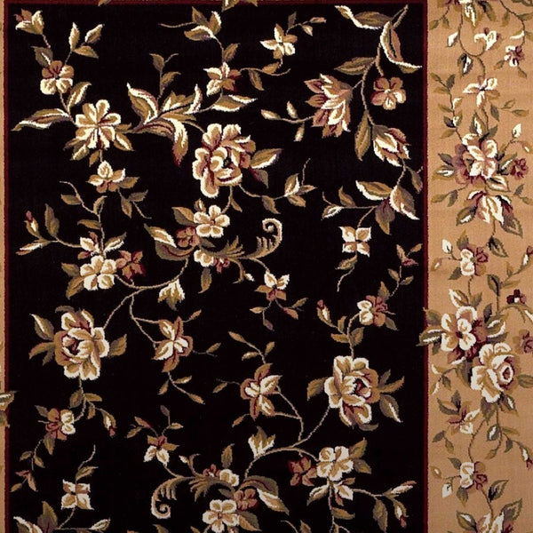 HomeRoots 7' Elegant Floral Vine Area Rug in Tan, Black & Beige - Durable, Cozy & Perfect for Any Space 7' Octagon 352880