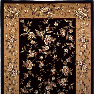 HomeRoots 7' Elegant Floral Vine Area Rug in Tan, Black & Beige - Durable, Cozy & Perfect for Any Space 7' Octagon 352880