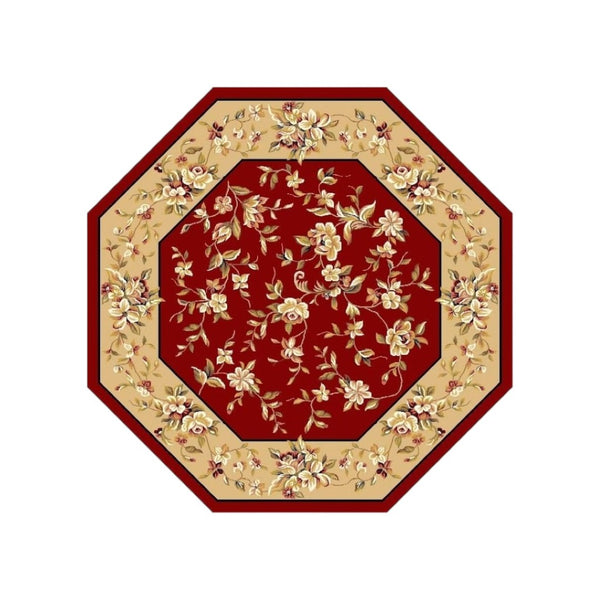 HomeRoots 10' Traditional Red and Beige Floral Vines Area Rug for Living Rooms - Durable, Elegant Design 8" Round 352882