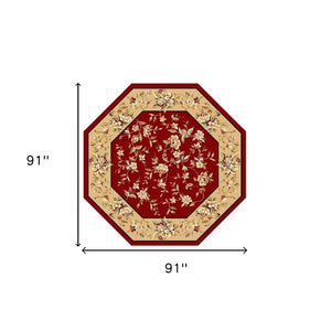 HomeRoots 10' Traditional Red and Beige Floral Vines Area Rug for Living Rooms - Durable, Elegant Design 8" Round 352882