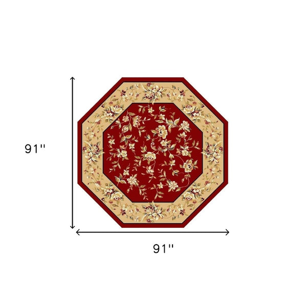 HomeRoots 10' Traditional Red and Beige Floral Vines Area Rug for Living Rooms - Durable, Elegant Design 8" Round 352882