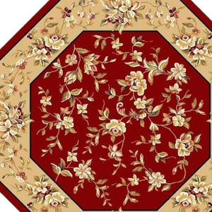 HomeRoots 10' Traditional Red and Beige Floral Vines Area Rug for Living Rooms - Durable, Elegant Design 8" Round 352882