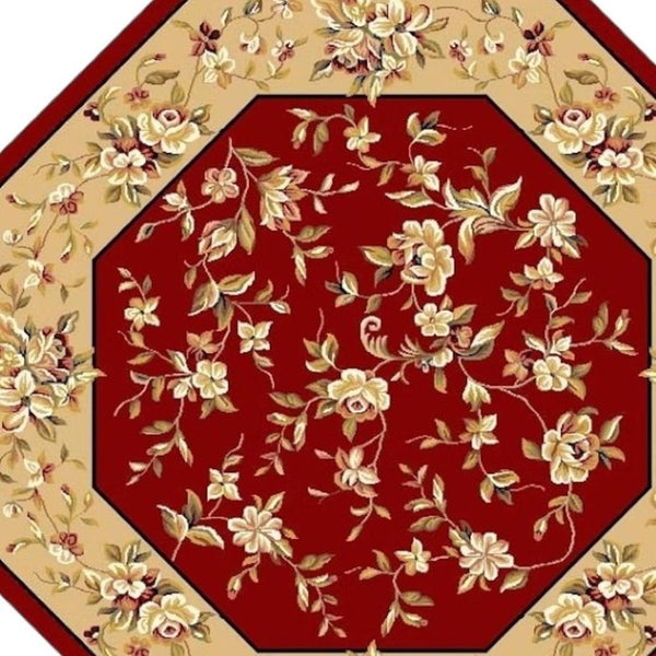 HomeRoots 10' Traditional Red and Beige Floral Vines Area Rug for Living Rooms - Durable, Elegant Design 8" Round 352882