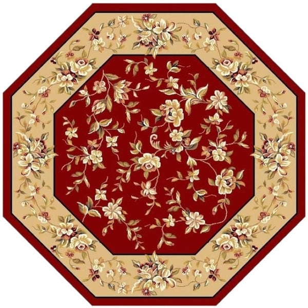HomeRoots 10' Traditional Red and Beige Floral Vines Area Rug for Living Rooms - Durable, Elegant Design 8" Round 352882