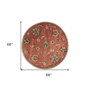 Homeroots 6' Sienna Orange Hand Tufted Traditional Round Indoor Area Rug  Wool 352892