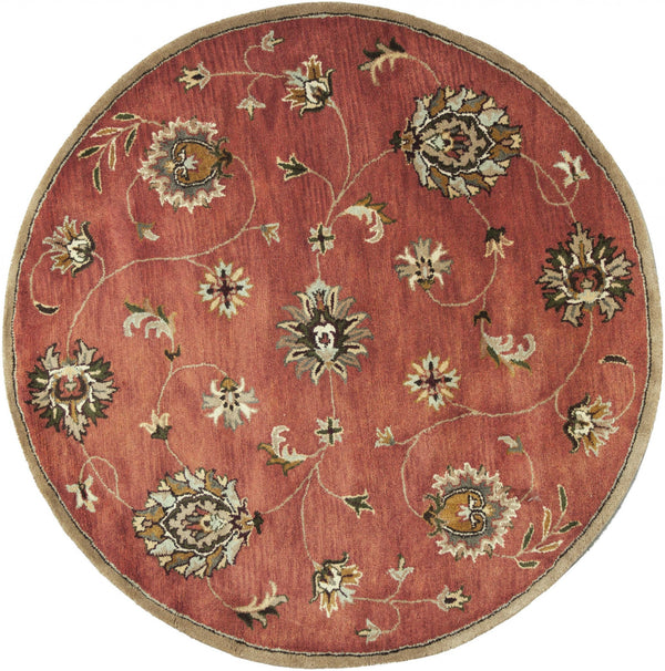 Homeroots 6' Sienna Orange Hand Tufted Traditional Round Indoor Area Rug  Wool 352892