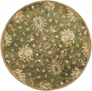 Homeroots 5' Round Emerald Green Floral Vine Wool Indoor Area Rug  Wool 352893