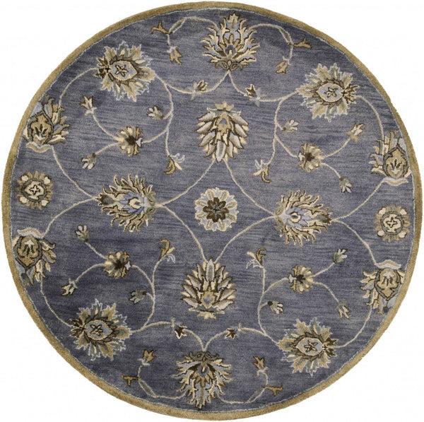 HomeRoots 8' Hand-Tufted New Zealand Lambs Wool Floral Area Rug - Elegant Dark Gray, Green & Brown Design 6' Round 352894
