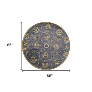 HomeRoots 8' Hand-Tufted New Zealand Lambs Wool Floral Area Rug - Elegant Dark Gray, Green & Brown Design 6' Round 352894