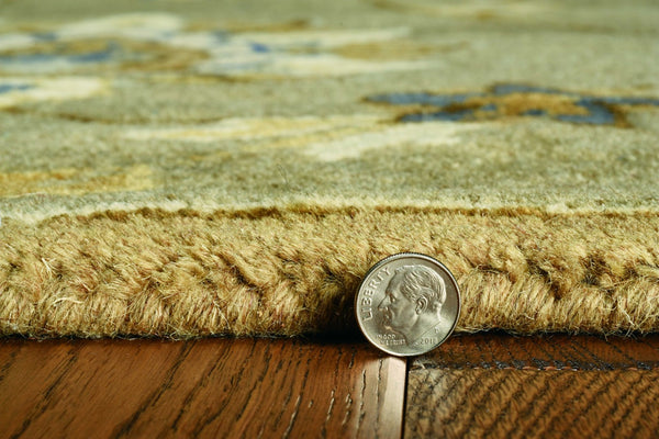 HomeRoots 8' Hand-Tufted Wool Floral Area Rug in Gray, Ivory & Brown - Elegant Design for Timeless Décor 5' Round 352895
