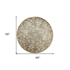 HomeRoots 8' Hand-Tufted Wool Floral Area Rug in Gray, Ivory & Brown - Elegant Design for Timeless Décor 5' Round 352895