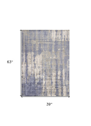 HomeRoots 5' Gray and Ivory Abstract Hand Loomed Area Rug - Soft Viscose Pile for Modern Elegance and Comfort 3' X 5' 352897