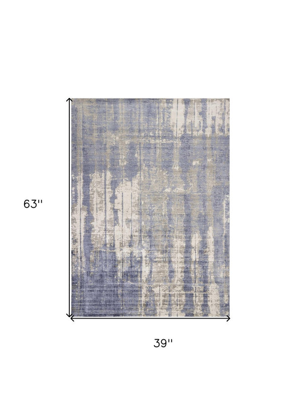 HomeRoots 5' Gray and Ivory Abstract Hand Loomed Area Rug - Soft Viscose Pile for Modern Elegance and Comfort 3' X 5' 352897