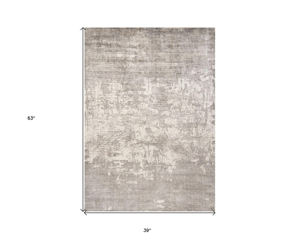 HomeRoots 5' Hand-Loomed Beige and Ivory Abstract Area Rug - Modern Elegance for Your Living Space 3' X 5' 352899