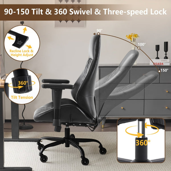 English Elm Leather Executive Desk Chair with Flip up Armrests Lumbar Support and Spring Cushion T5339P459787