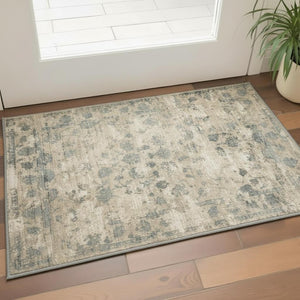 HomeRoots 5' Hand Loomed Beige and Blue Floral Medallion Area Rug – Artisanal Charm for Your Living Space 3' X 5' 352900