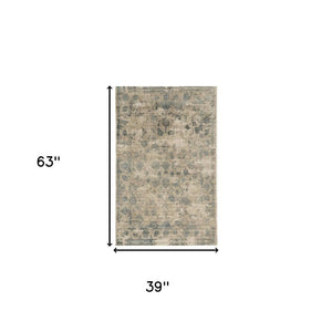 HomeRoots 5' Hand Loomed Beige and Blue Floral Medallion Area Rug – Artisanal Charm for Your Living Space 3' X 5' 352900