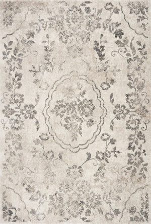 HomeRoots 8' Gray and Tan Floral Distressed Area Rug - Timeless Vintage Style for High-Traffic Family Spaces 5' X 8' 352929