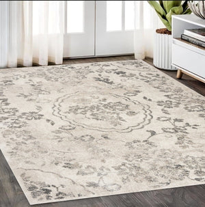 HomeRoots 8' Gray and Tan Floral Distressed Area Rug - Timeless Vintage Style for High-Traffic Family Spaces 5' X 8' 352929