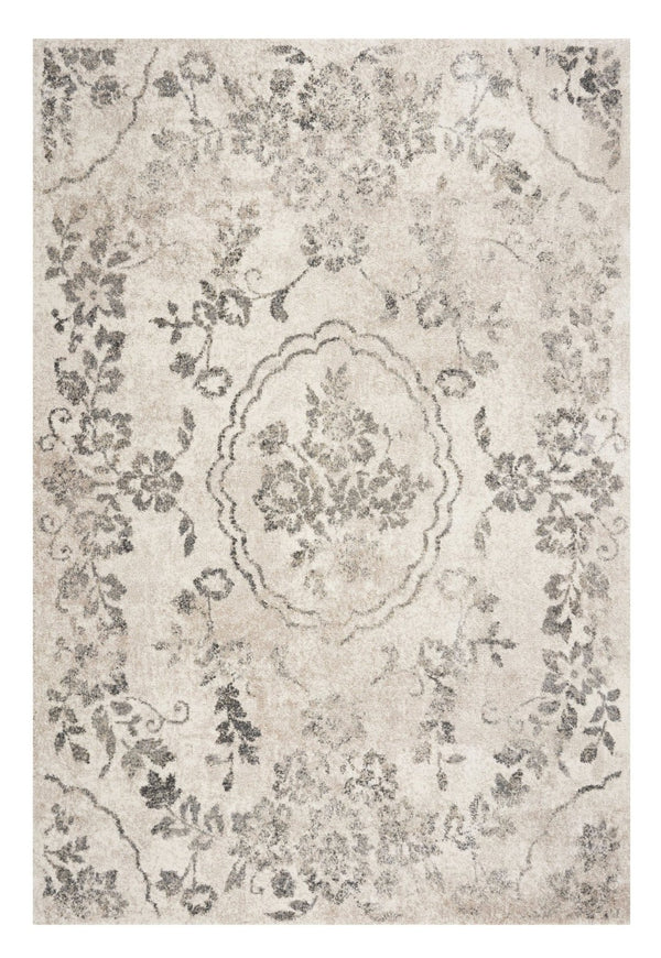 HomeRoots 8' Gray and Tan Floral Distressed Area Rug - Timeless Vintage Style for High-Traffic Family Spaces 5' X 8' 352929
