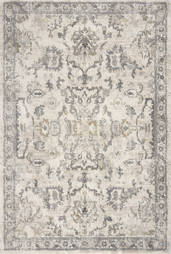 HomeRoots 8' Elegant Ivory and Gray Floral Medallion Area Rug - Durable, Low-Maintenance Design for Homes 5' X 8' 352931