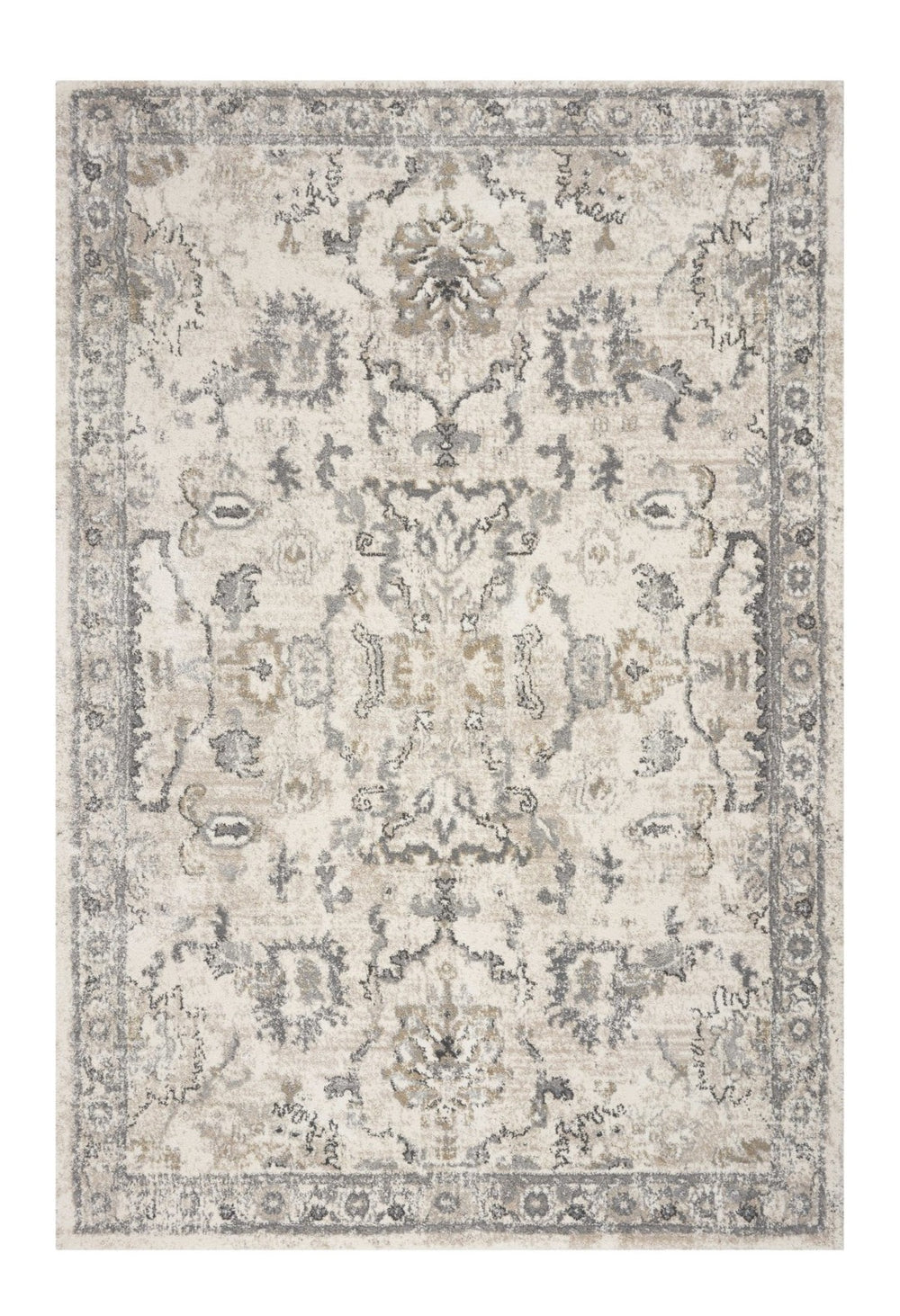 HomeRoots 8' Elegant Ivory and Gray Floral Medallion Area Rug - Durable, Low-Maintenance Design for Homes 5' X 8' 352931