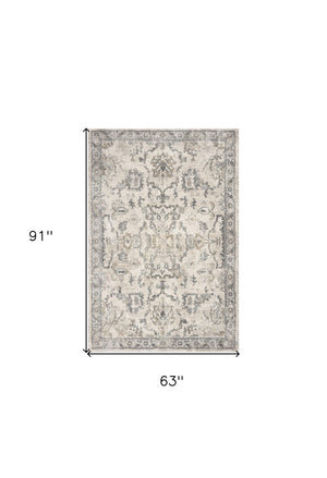 HomeRoots 8' Elegant Ivory and Gray Floral Medallion Area Rug - Durable, Low-Maintenance Design for Homes 5' X 8' 352931