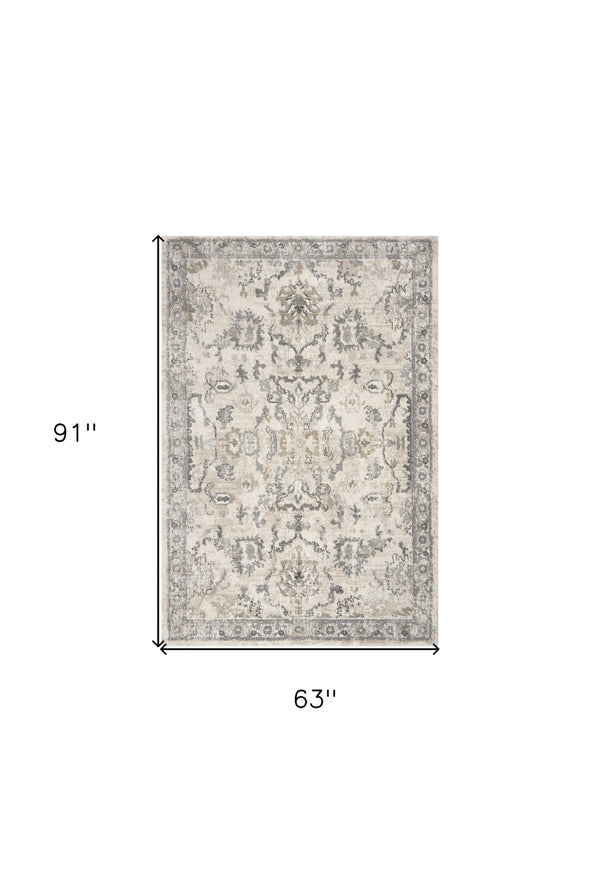 HomeRoots 8' Elegant Ivory and Gray Floral Medallion Area Rug - Durable, Low-Maintenance Design for Homes 5' X 8' 352931