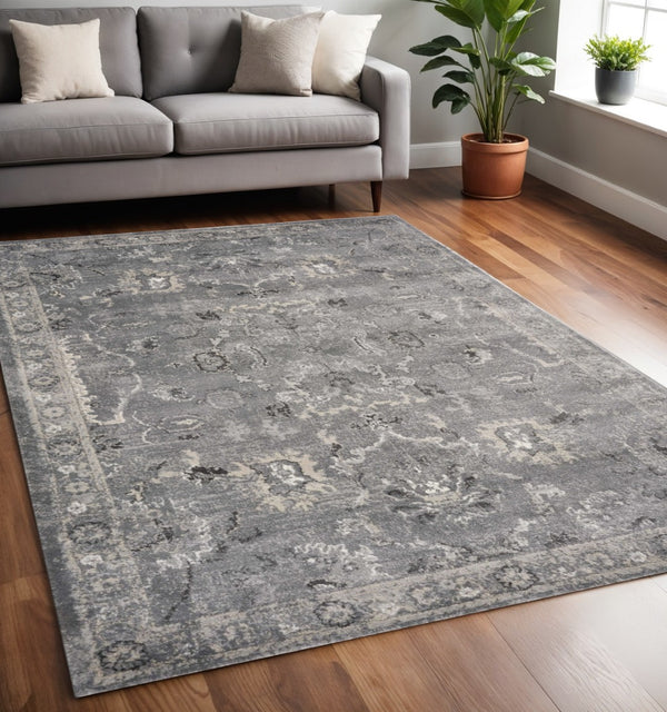 HomeRoots 9' Elegant Floral Medallion Area Rug in Gray Tones - Perfect for Living Rooms and Open Spaces 5' X 8' 352932