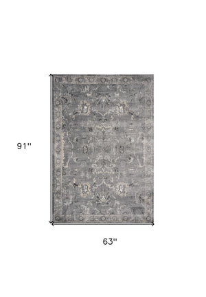Homeroots 5' X 8' Grey Vintage Floral Bordered Indoor Area Rug  Polypropylene 352932
