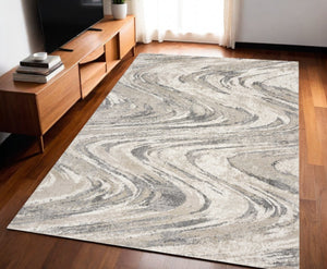 Homeroots 5' X 8' Natural Abstract Wave Brushstrokes Indoor Area Rug  Polypropylene 352934