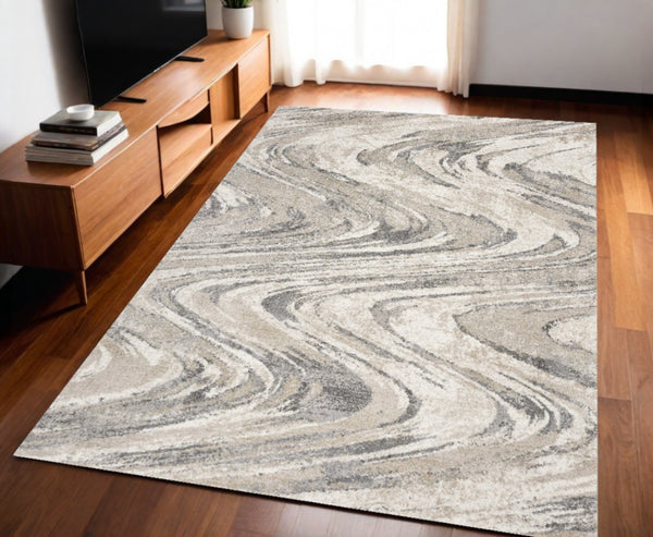 Homeroots 5' X 8' Natural Abstract Wave Brushstrokes Indoor Area Rug  Polypropylene 352934