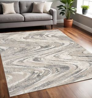 HomeRoots 7' Gray and Tan Abstract Area Rug - Modern Design for Living Rooms, Dining, and Bedrooms 5' X 8' 352934