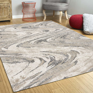 Homeroots 5' X 8' Natural Abstract Wave Brushstrokes Indoor Area Rug  Polypropylene 352934