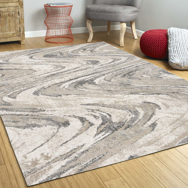 Homeroots 5' X 8' Natural Abstract Wave Brushstrokes Indoor Area Rug  Polypropylene 352934