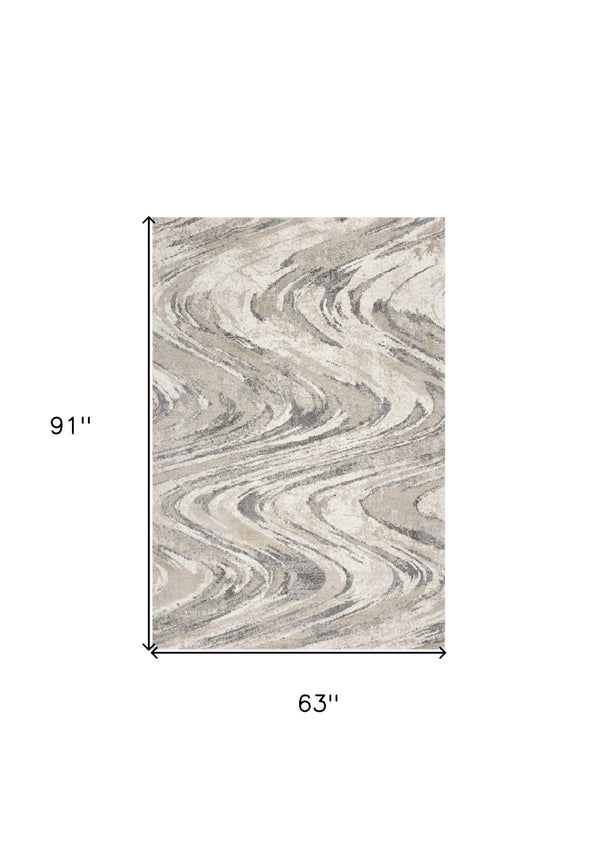 Homeroots 5' X 8' Natural Abstract Wave Brushstrokes Indoor Area Rug  Polypropylene 352934
