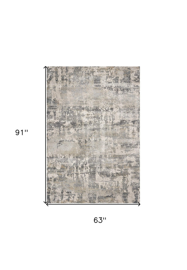 HomeRoots 7' Modern Gray and Tan Abstract Area Rug – Durable, Easy-Care, Stylish Addition for Any Space 5' X 8' 352936