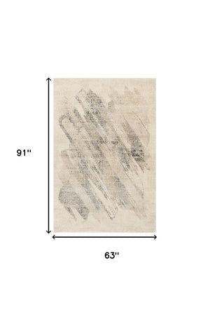 Homeroots 5' X 8' Ivory Grey Machine Woven Abstract Brushstrokes Indoor Area Rug  Polypropylene 352937