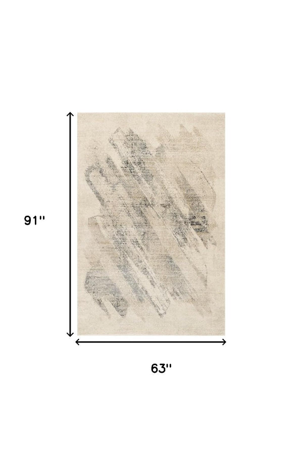 Homeroots 5' X 8' Ivory Grey Machine Woven Abstract Brushstrokes Indoor Area Rug  Polypropylene 352937