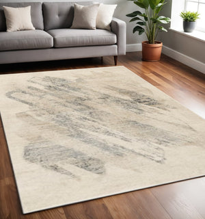 HomeRoots 8' Gray and Ivory Abstract Area Rug - Contemporary Design for High-Traffic Spaces and Style 5' X 8' 352937