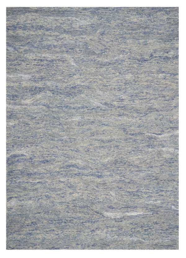 HomeRoots 7' Luxurious Hand-Tufted Wool Area Rug with Abstract Blue and Beige Design for Modern Interiors 5' X 7' 352947