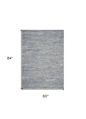 HomeRoots 7' Luxurious Hand-Tufted Wool Area Rug with Abstract Blue and Beige Design for Modern Interiors 5' X 7' 352947