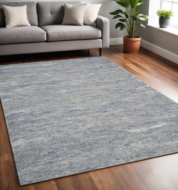 HomeRoots 7' Luxurious Hand-Tufted Wool Area Rug with Abstract Blue and Beige Design for Modern Interiors 5' X 7' 352947