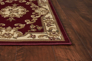 HomeRoots 7' Elegant Red and Ivory Floral Border Rug - Timeless Victorian Design for Stylish Home Decor 7' Round 352949