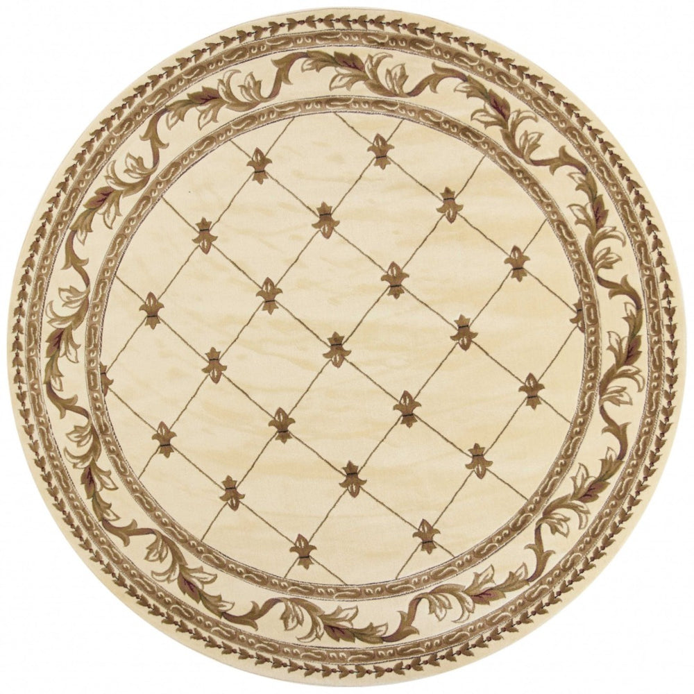 HomeRoots 8' Elegant Ivory and Brown Floral Vine Rug for Living Rooms, Dining Areas, and Entryways 8' Round 352957